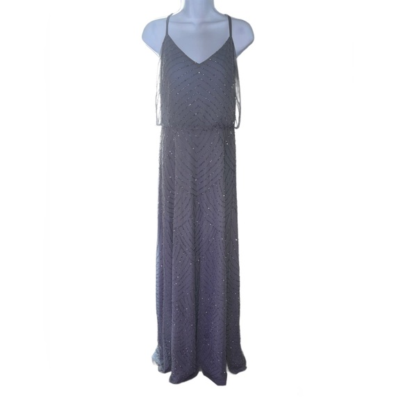 Adrianna Pappel | Art Deco Beaded Blouson Dress in Blue Mist - Picture 4 of 12